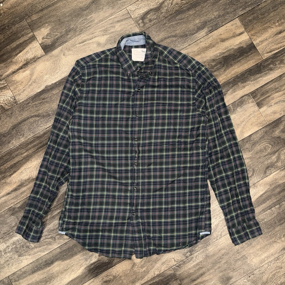 J.Crew Brushed Cotton Button-Down Shirt Long-Sleeve Men's Medium Plaid Classic